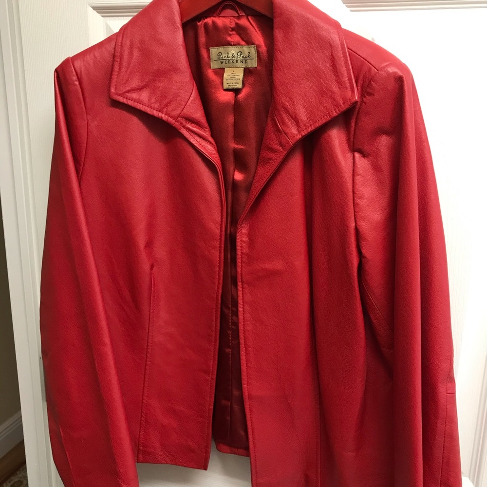 Peck & Peck Crop Red leather jacket